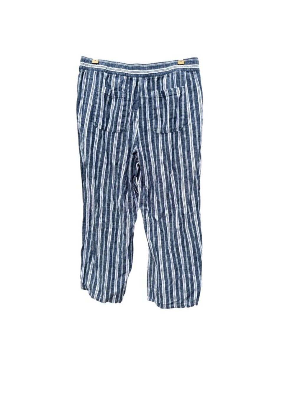 Old Navy Wide Leg Linen Pants L Womens Striped Blue White Summer Elastic Waist - Picture 5 of 5